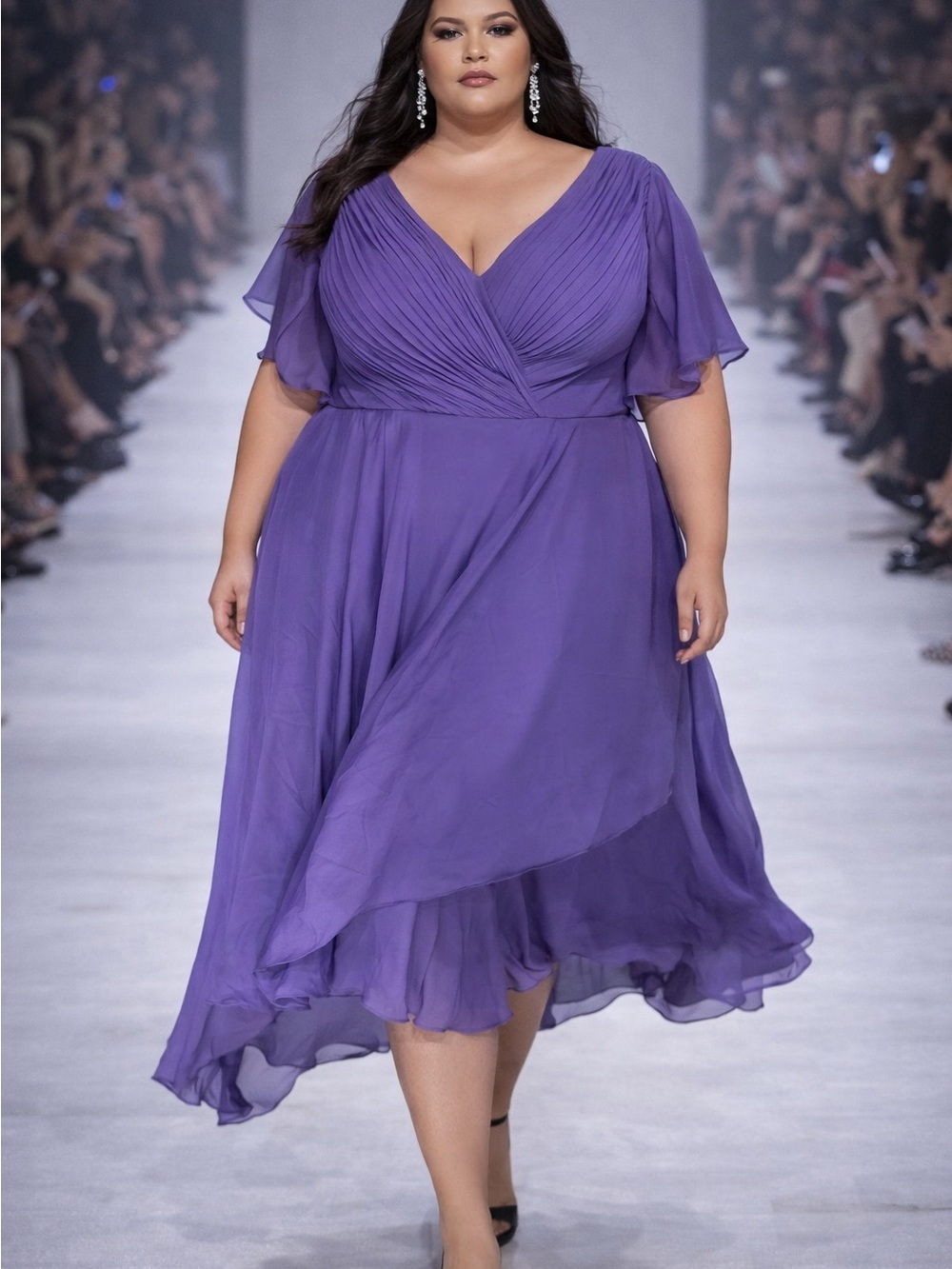 Elegant Purple V-Neck Wrap Midi Dress